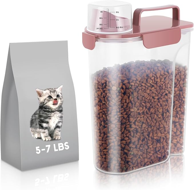 5Lbs Airtight Cat Dog Food Storage Container with Upgraded Large Nozzle BPA-Free, Pet Food Storage Containers for Rice, Grain, Pet Food, Flour, Dog Treat Storage (Pink, 5L-1pack)