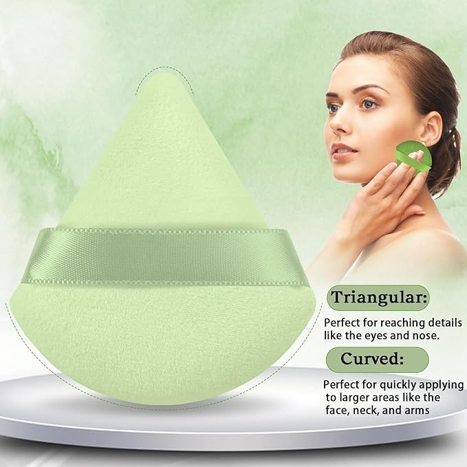 Pimoys 6 Pcs Powder Puff, Face Soft Triangle Makeup Puff Velet Makeup Sponge for Loose Powder (Green)