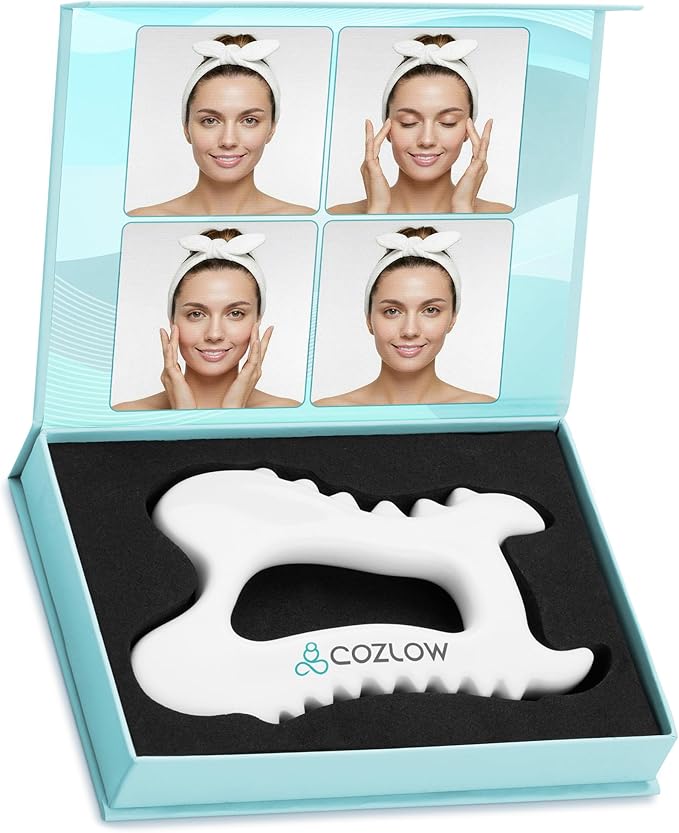 COZLOW Ceramic Gua Sha Massage Tool for Face & Body - Premium Muscle Scraping Tool for Lymphatic Drainage & Fascia Massage - Trigger Point Massager for Body Sculpting & Contouring - Style A
