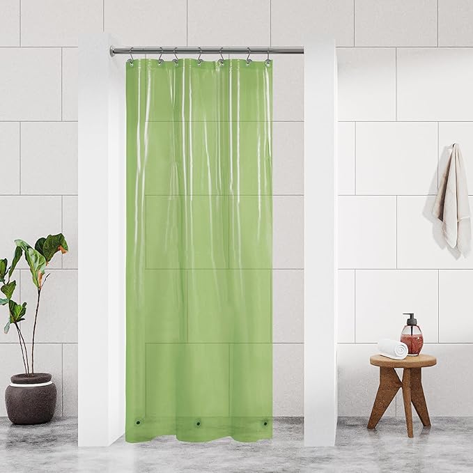 Barossa Design Clear Green Stall Shower Curtain Liner 36" W x 72" H - Waterproof PEVA Plastic Lightweight Shower Liner for Small Bathroom, 3 Magnets & Metal Grommets - Clear Green