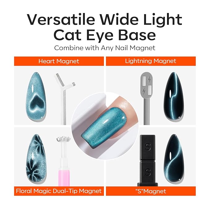 modelones Cat Eye Magnet for Nail Polish Gel Polish, 5D Aura French Glass Bead Multi Cateye Effect Beginner Friendly Strong Magnetic Tool Home DIY Nail Art Design Manicure Gift for Women
