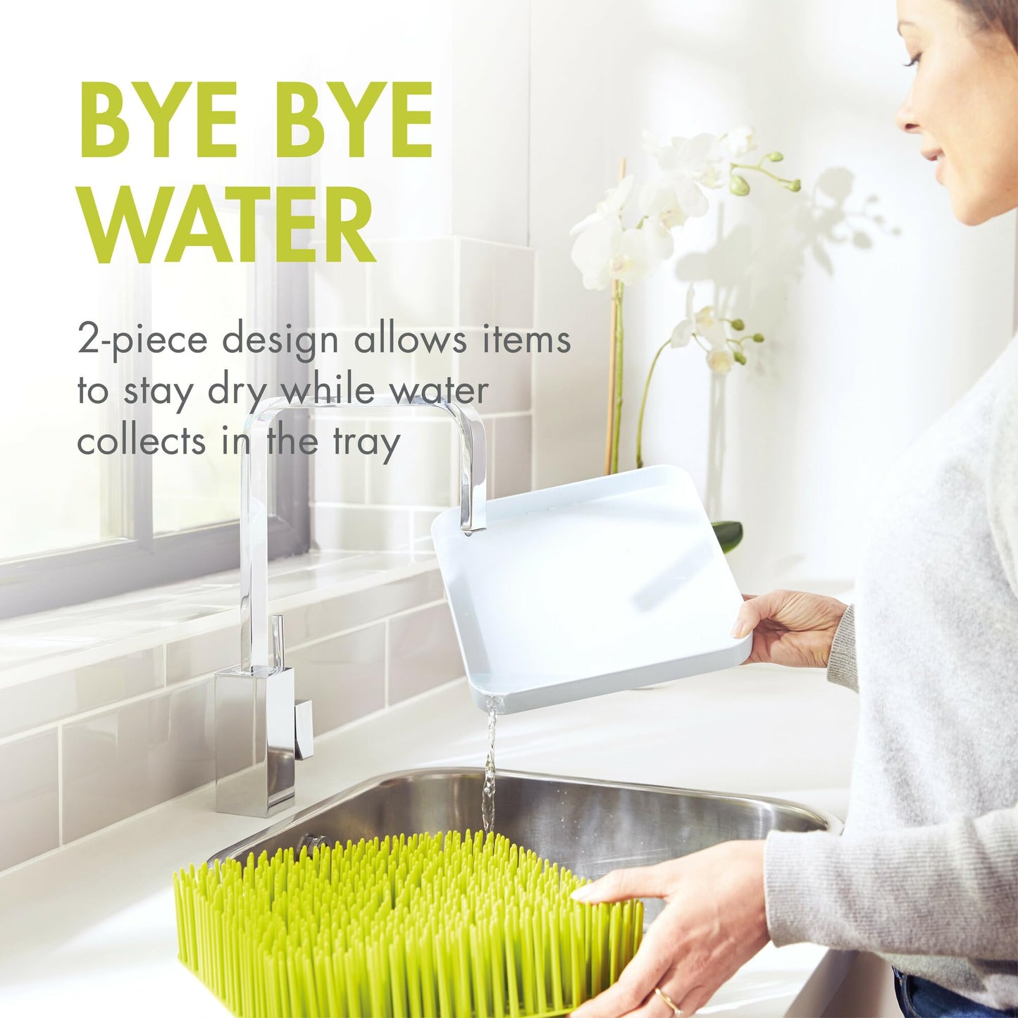 Boon Lawn Countertop Baby Bottle Drying Rack with Antimicrobial Tray - Spring Green - Bottle Rack and Organizer - Baby Feeding Essentials - 13.5 x 11 x 2.5 - 1 Count