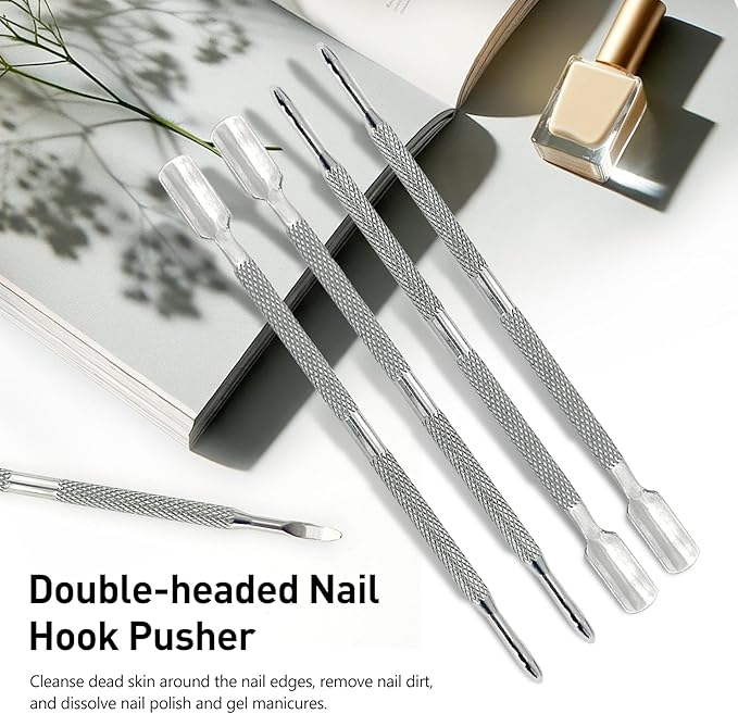 5-Piece Dual-Sided Cuticle Pusher Set - Professional Stainless Steel Manicure Pedicure Nail Care Tools