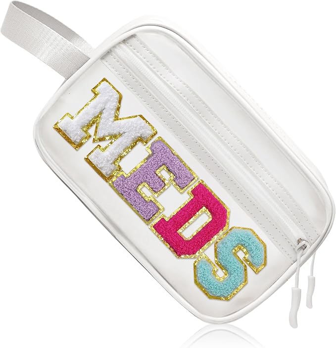 COSHAYSOO Clear MEDS Bag Travel Medicine Zipper Pouch Small Medication Drug Pills Storage Case, Preppy Cute Cruise Air Car Traveling Essentials Accessories Organizer Easter Gift for Women Teen Girls