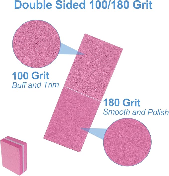 Nail Buffers (50 Pack), Mini Buffer Block Nail File for Acrylic Nails and Natural Nails, 100/180 Grit Nail Buffer Block Bulk Buffing Blocks for Nail Buff Professional Manicure File Blocks Set Pink