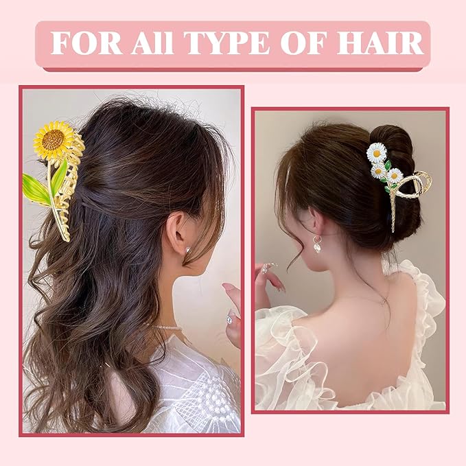 6 Pcs Flower Metal Claw Hair Accessories for Women & Girls - Large Tulip Nonslip Styles, Strong Hold Matte Claws for Long, Thick & Thin Hair