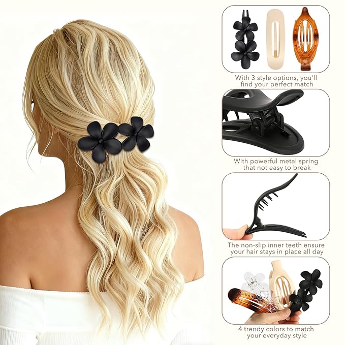 12 PCS Flat Hair Clips - 3 Styles Matte Flat Claw Clips Set Duckbill Barrettes for Women, No-Slip Strong Hold for Thin and Thick Hair, Hair Accessories for Girls Gift (Transparent)