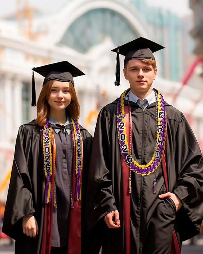 ALKB 2026 Graduation Lei Set - Two-Tone Braided Ribbon with Honor Cord, Unisex Graduation Gift for Graduates, Polyester