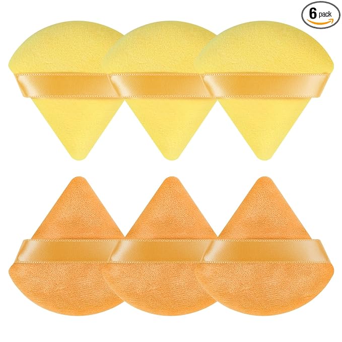 Pimoys 6 Pcs Powder Puff, Face Soft Triangle Makeup Puff Velet Makeup Sponge for Loose Powder (Orange)