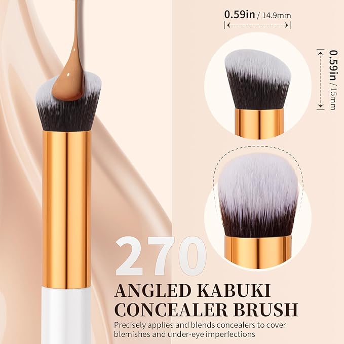 docolor Foundation Brush & 270 Concealer Brush Set, 2PCS Professional Makeup Brushes Angled Kabuki Brush for Flawless Liquid, Cream, Sculpting, Mineral Blending and Buffing