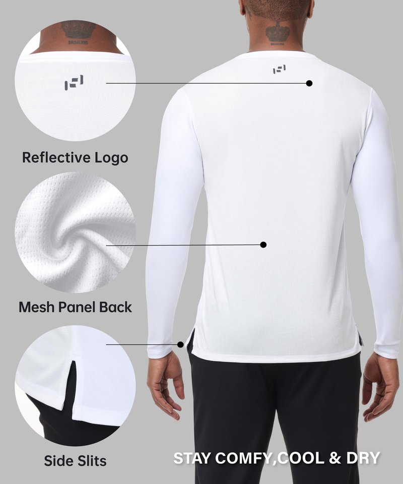HUGE SPORTS Mens UPF 50+ Rash Guard Long Sleeve for Fishing Surfing Swimming Water Sports - Quick Dry UV Protection Sun Shirt White