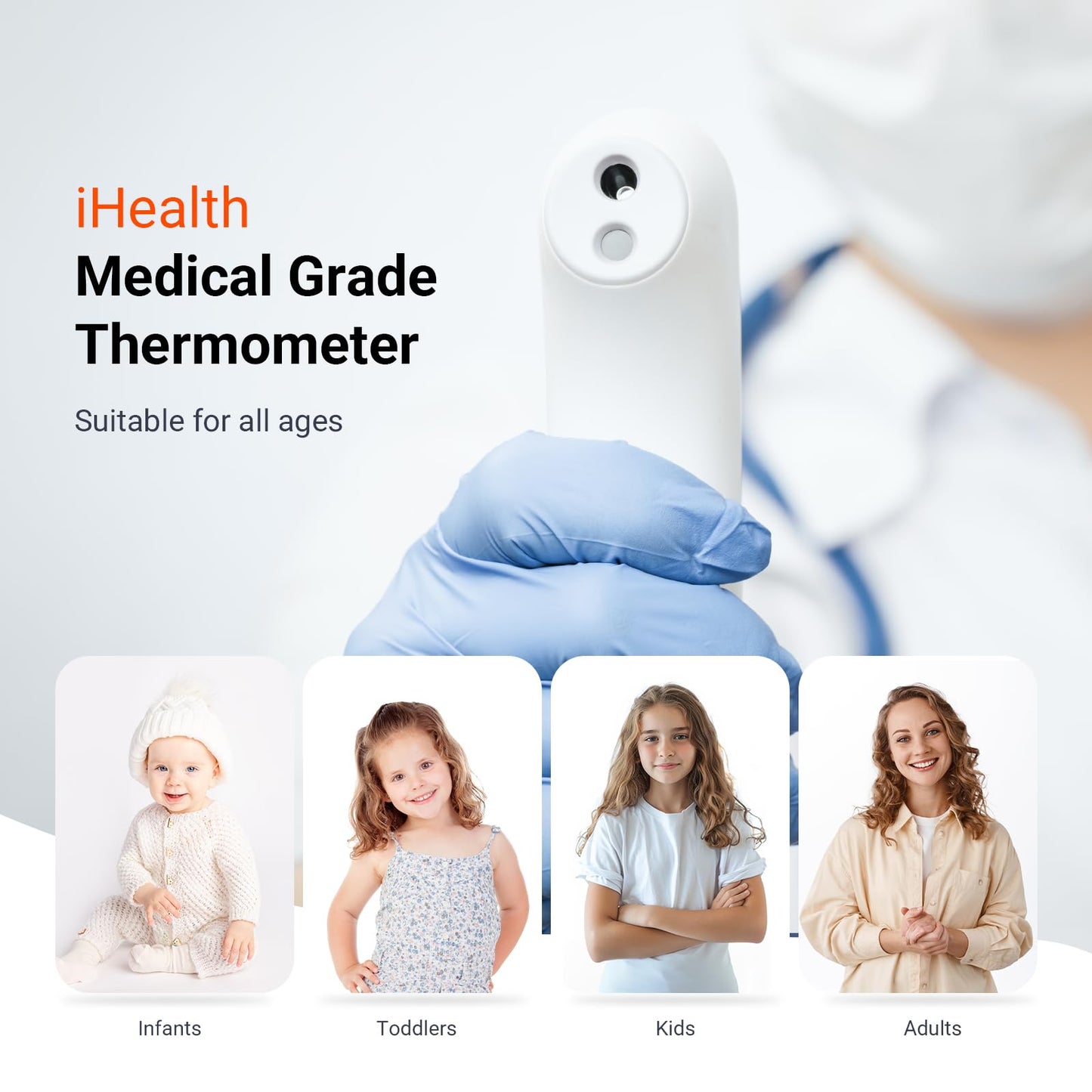 iHealth No-Touch Forehead Thermometer for Adults, Kids, Babies - 1s Fast Accurate, 3 Ultra-Sensitive Sensors, Quiet Vibration Feedback, Digital Large LED Digits, Easy to Use for Home & Nurses, PT3