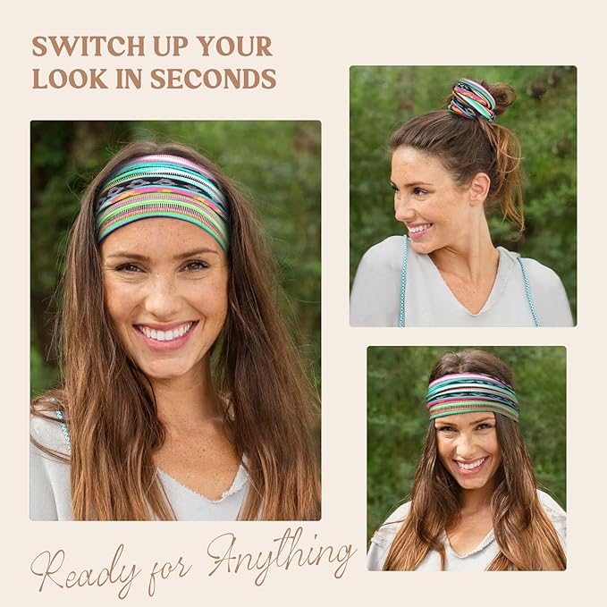 Awumbuk Wide Headbands for Women Knotted No Slip Head Bands Soft Turban Headband Hair Accessories Boho African Solid Color Head Wraps for Women Yoga Workout Pack of 6