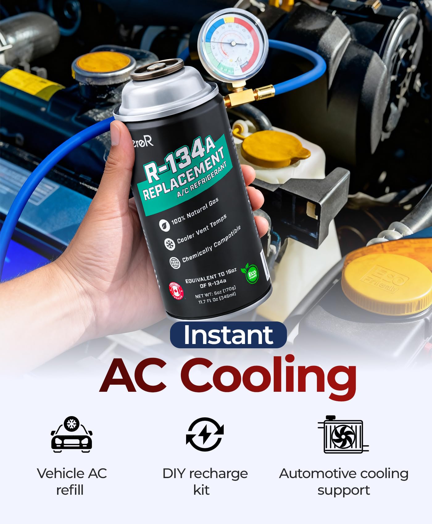 ZeroR AC Refrigerant Recharge Kit | R134a Replacement | Tool for Cans with SSV (6)