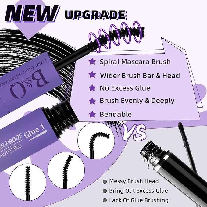 B&Q Lash Glue Remover Lash Glue Remover 2-in-1 Kit Lashs Cluster Glues for Eyelash Clusters with Gentle Lash Removers Waterproof Quick-Dry Formula Portable Travel-Friendly Design(Bond and Remover）