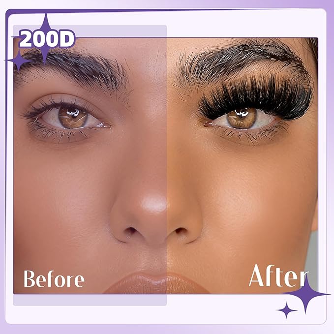 B&Q Fluffy Lash Clusters Thick 200D, Volume Eyelash Clusters 10-18mm, D Curl Cluster Eyelash Extensions, Supersoft Individual Lashes Wispy Cluster Lashes Dramatic Full Look Eyelash（200D）