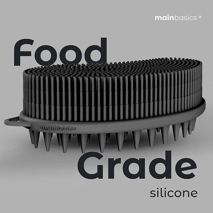 MainBasics Silicone Body Scrubber Dual-Sided Shower Loofah and Scalp Scrubber (Black, Scalp)