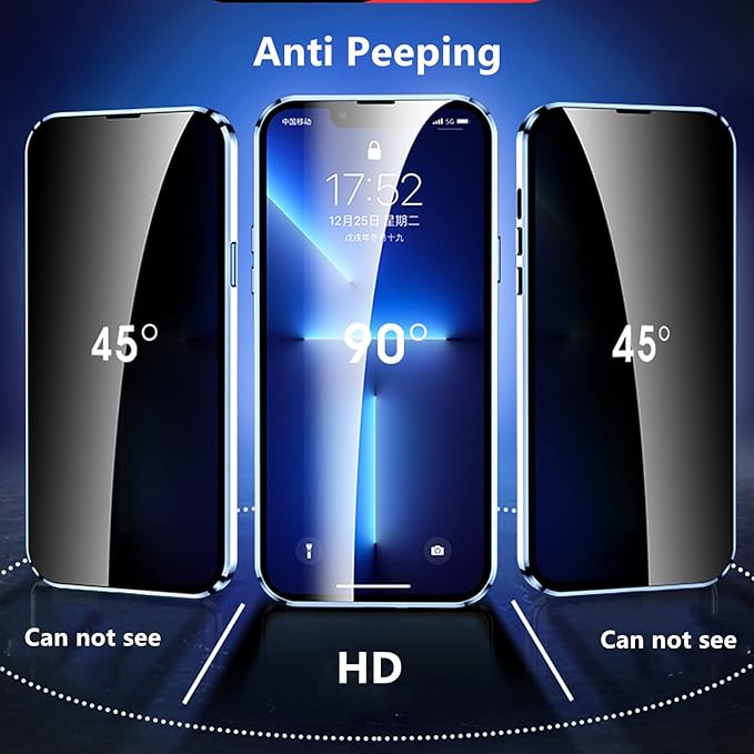 Anti Peeping Case for iPhone 13 Pro Max, Jonwelsy 360 Degree Front and Back Privacy Tempered Glass Cover, Anti SPY Screen, Anti Peep Magnetic Adsorption Metal Bumper for iPhone 13 Pro Max (Blue)