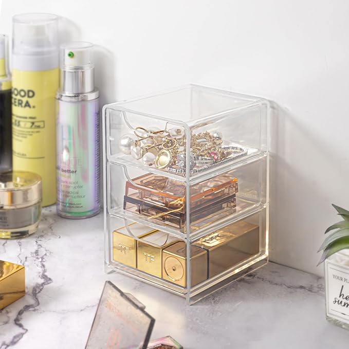 Small Desk Organizer with Drawer, Desktop Organization for Office Supplies, Jewelry Storage Box