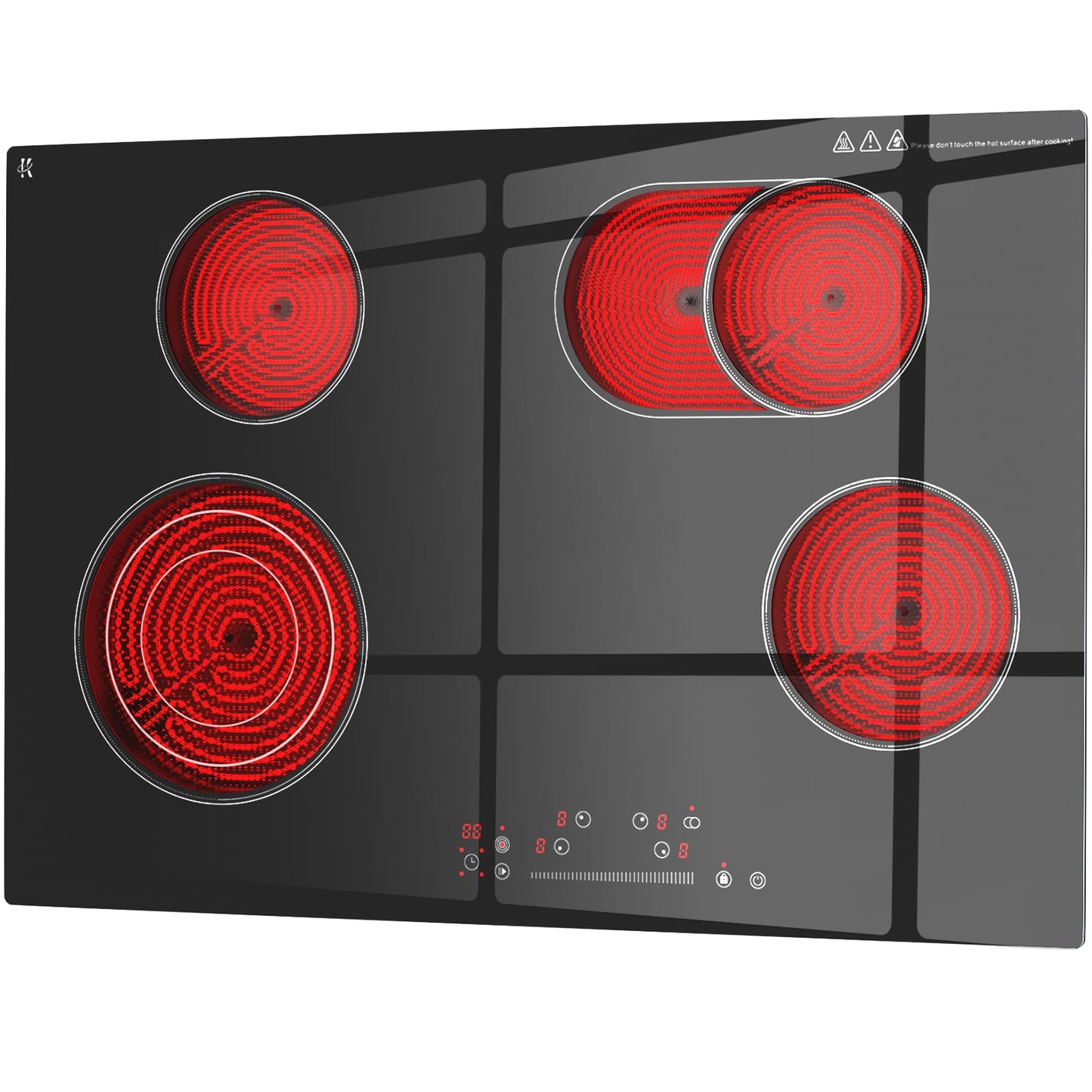 Zarbaco 30 inch Electric Cooktop 4 Burner, 7200W Built-in Stove Top Burner with Sensor Touch Control, Radiant Electric Ceramic Cooktop with Safety Lock, 9 Level Power, 99 Min Timer - Hard Wire