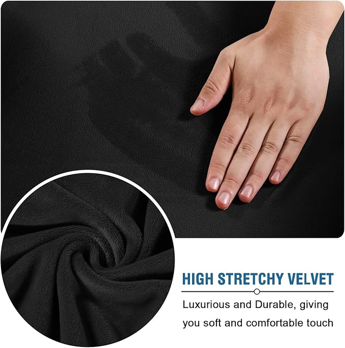 H.VERSAILTEX Real Velvet Plush 3 Piece Stretch Sofa Covers Couch Covers for 2 Cushion Couch Sofa Slipcovers Width Up to 90 Inch Feature Thick Soft Stay in Place (Large Sofa, Black)