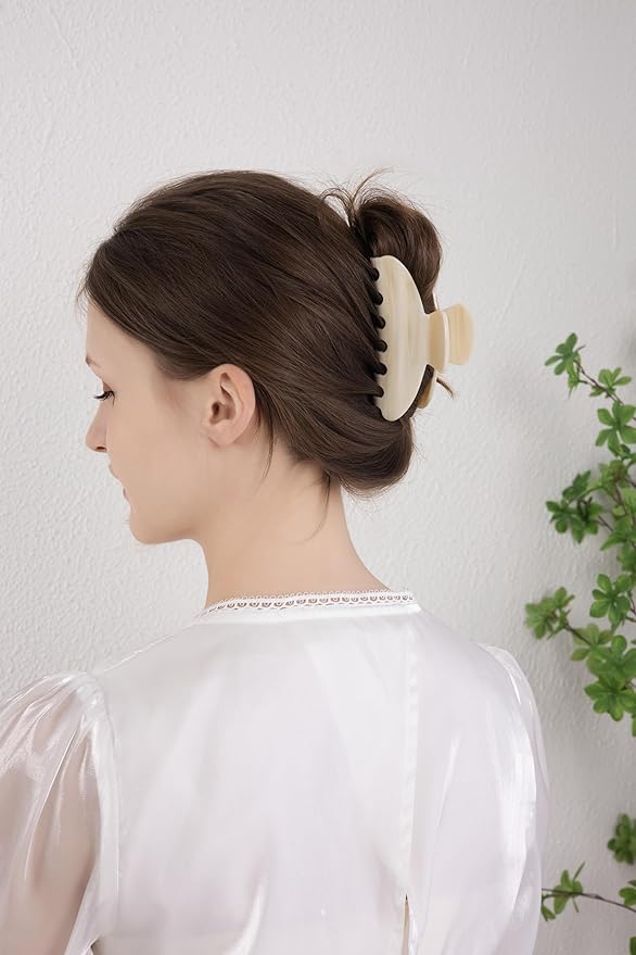 Durable Acetate Hair Clips - 4-Inch Creme Claw Clips for Fine and Thick Hair (Creme)