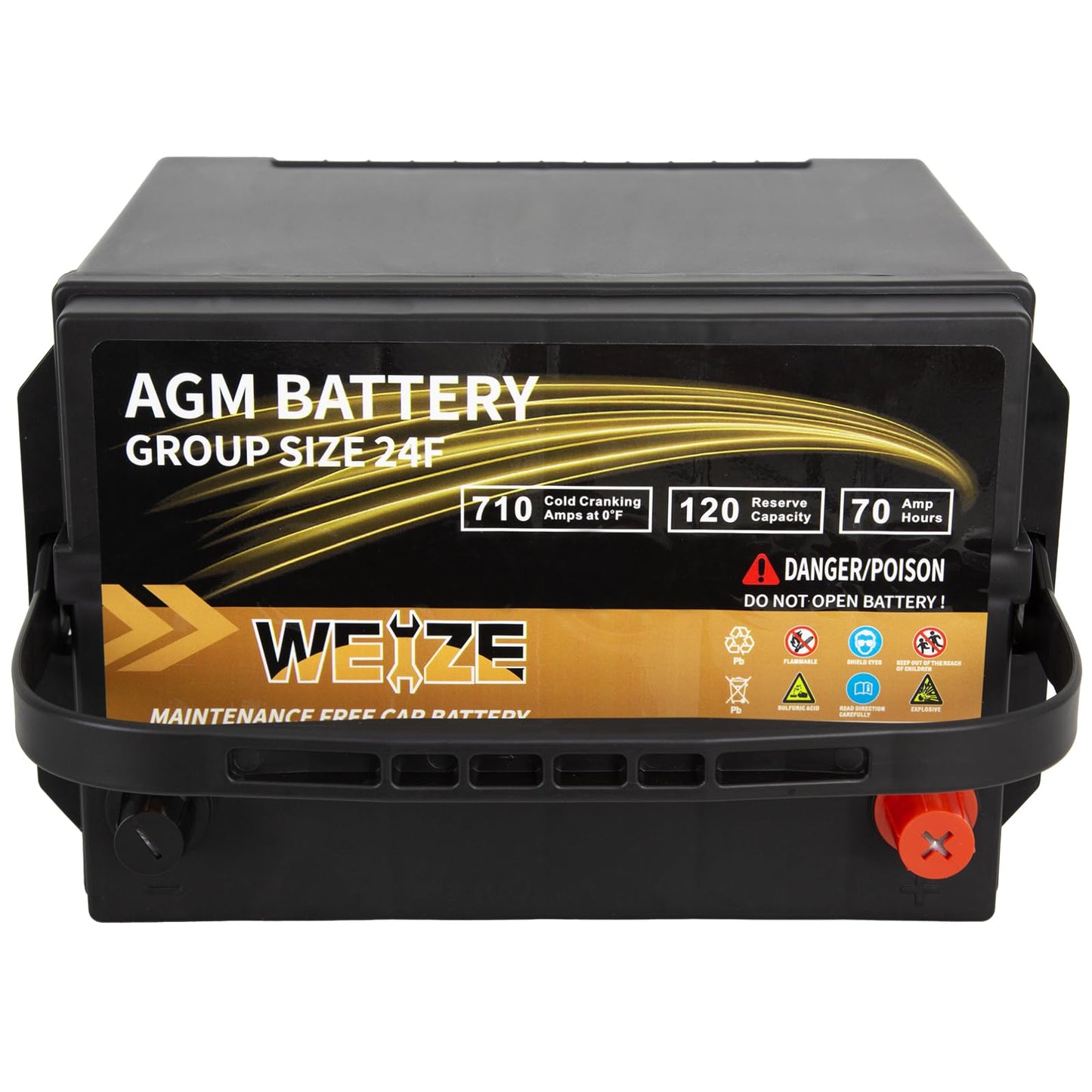 Weize Platinum AGM Battery BCI Group 24F Automotive Battery, 120RC, 710CCA, 36 Months Warranty, Dimensions 10.75" L x 6.81" W x 8.98" H
