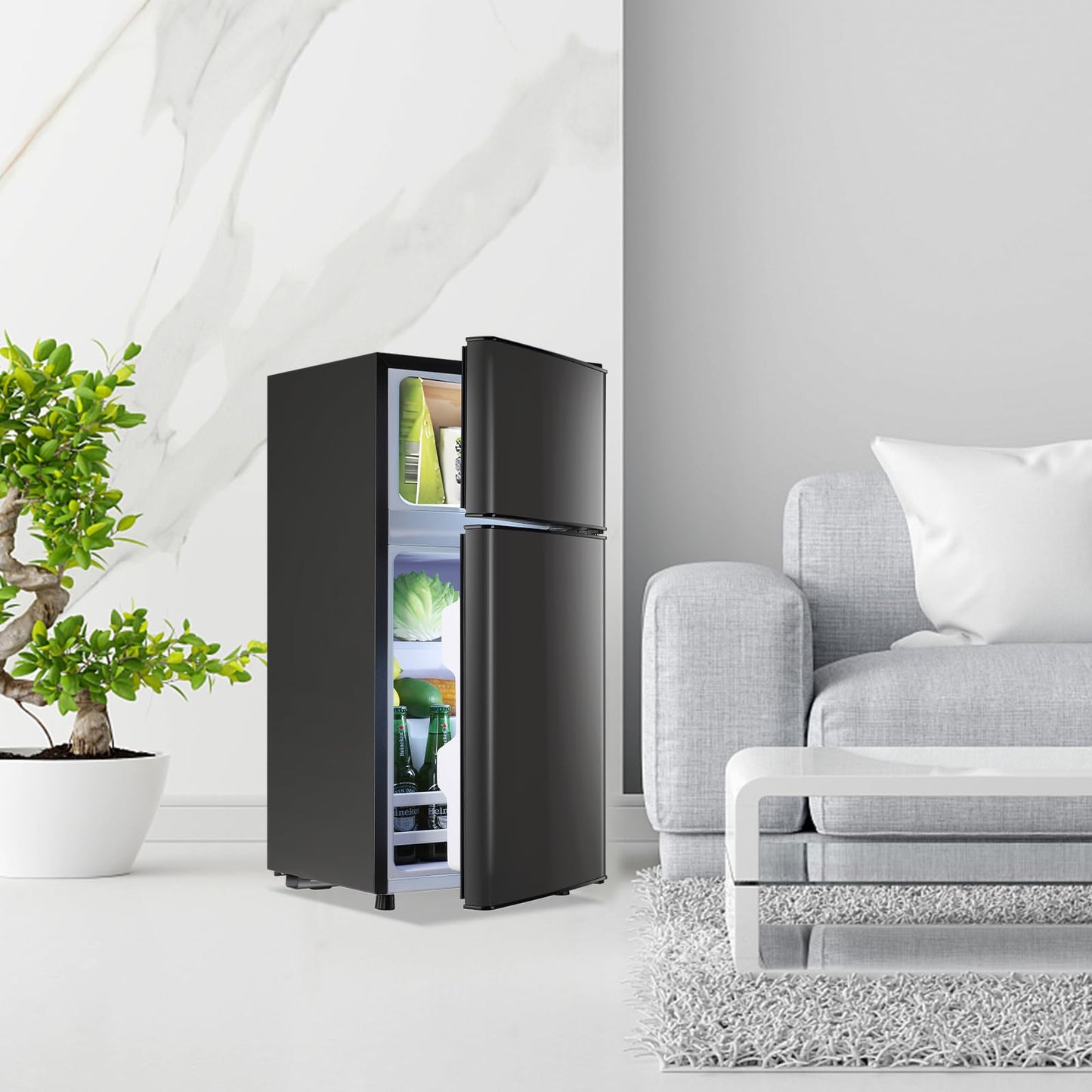DEMULLER 2.4 Cu.Ft Small Refrigerator with Freezer Dorm Mini Fridge with Removable Plastic Shelves Mini Refrigerator Ideal for Home, Office,Dormitory Gray