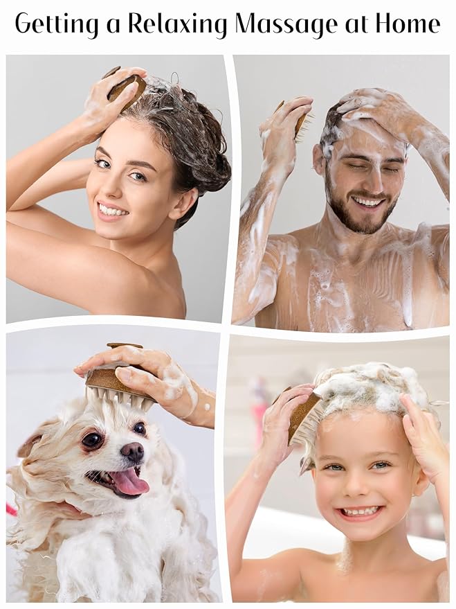 HEETA Scalp Massager Hair Growth, Soft Silicone Scalp Scrubber Shampoo Brush for Exfoliation, Dandruff Removal & Head Massage Stress Relax, Wet & Dry Use for Thick, Thin Hair Care, Brown