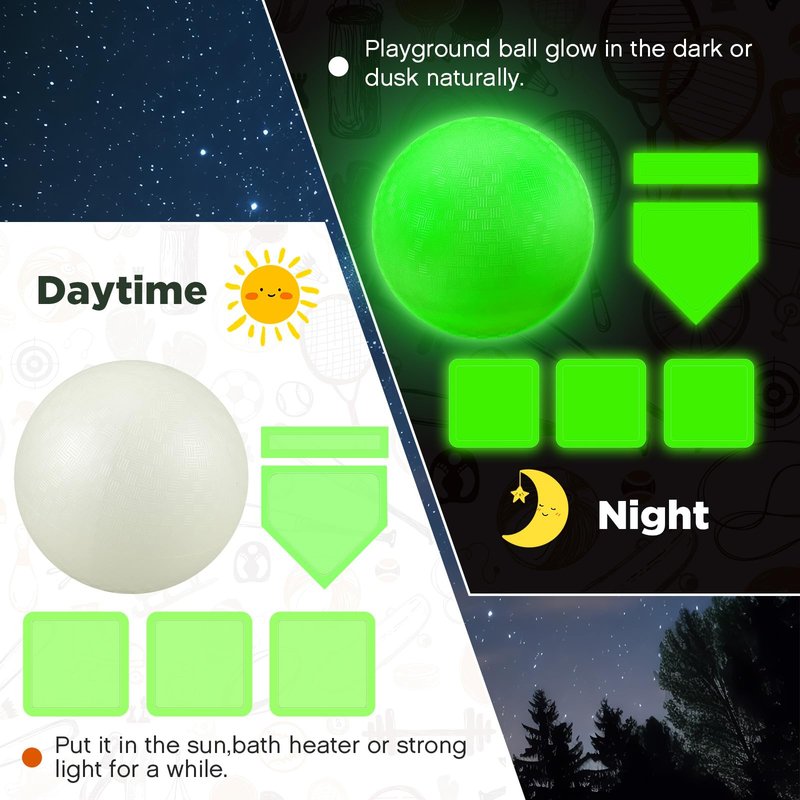 Hiboom 9 Pcs Glow in the Dark Kickball Dodgeball Set Includes 10 Inch Playground Ball with Pump 5 Rubber Bases 100 Glow Sticks for Adults Playground School Backyard Game Outdoor Indoor Games