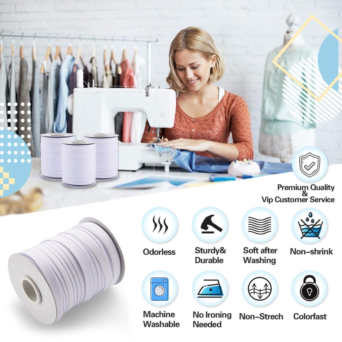 Tewadoo Bias Tape Double Fold 1/2 Inch - White 55 Yards Polyester Binding Tape for Sewing, Quilt Binding, Hemming, Seaming and Fabric Piping