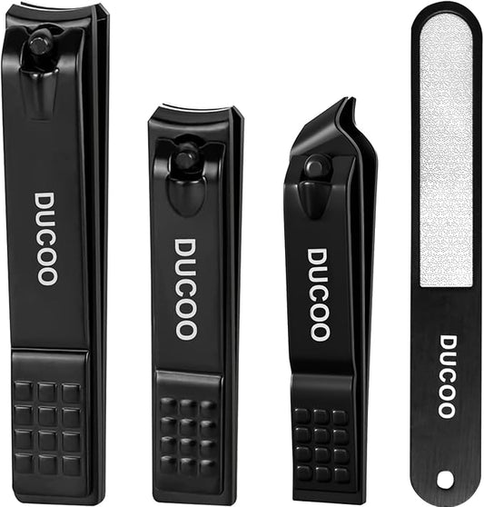 DUCOO Nail Clipper Set, 4 PCS Ultra Sharp Nail Clippers for Men, Women, Adults Toenail Fingernail Clippers, Stainless Steel Nail Cutter & File, Black