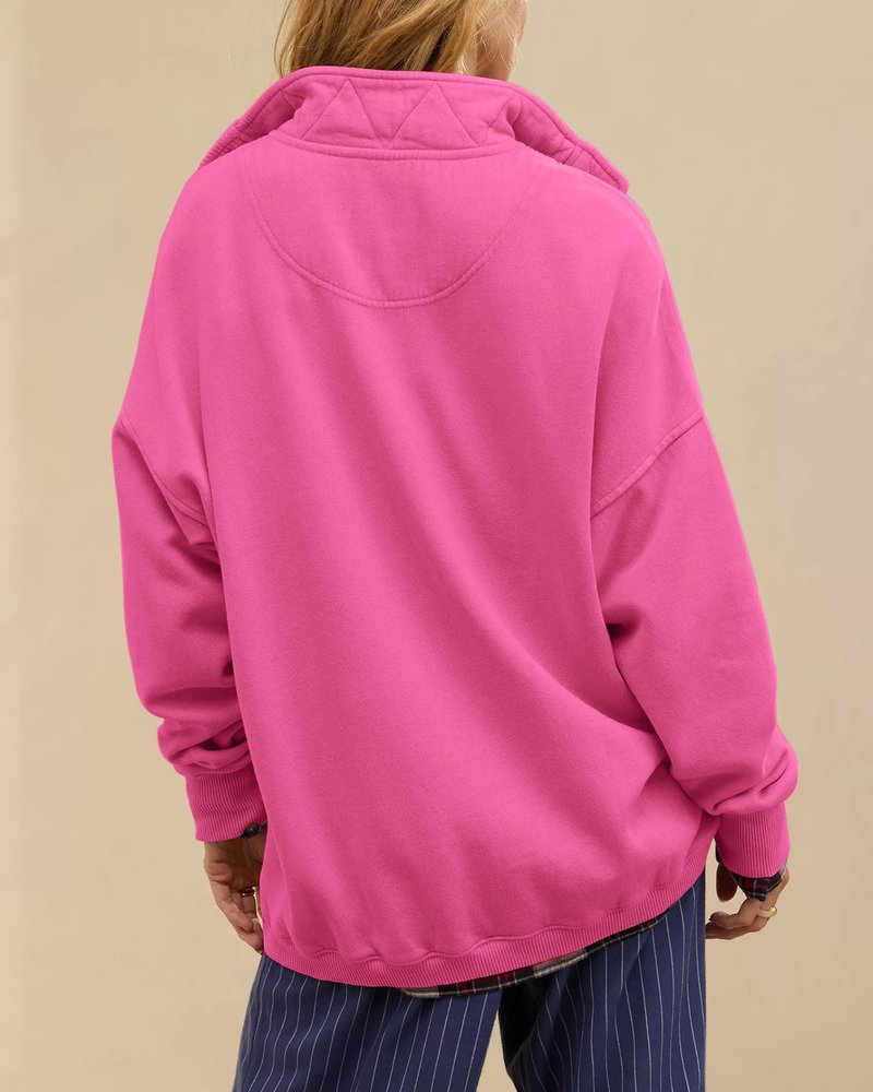 Gacaky Sweatshirt for Women Oversized Casual Long Sleeve Button Henley Neck Pullover Tops Fashion Outfits Clothes Hot Pink XS
