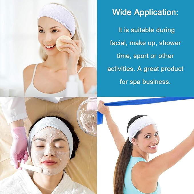 Whaline Spa Facial Headband Head Wrap Terry Cloth Headband 4 Counts Stretch Towel for Bath, Makeup and Sport (White)