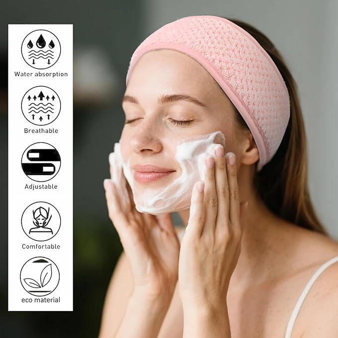 Huachi Skincare Headbands for Women Girls: Spa Headband for Washing Face Towel Hair Bands, Makeup Facial Face Wash Head Bands 4 PCS