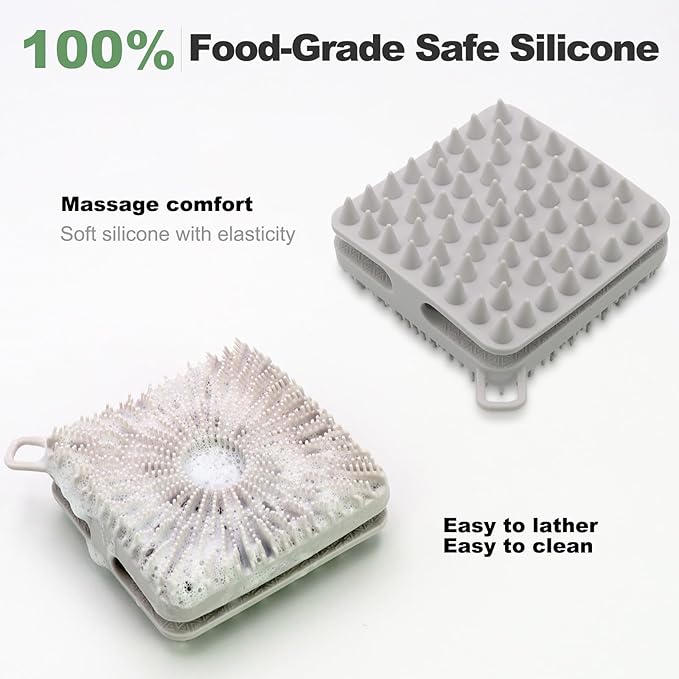 Silicone Body Scrubber, Loofah Double-Sided Body Brush, Shower Scrubber and Scalp Massager Shampoo Brush for Sensitive Kids Women Men All Kinds of Skin (Cool Gray)