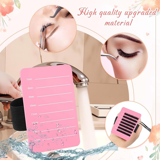 Patelai 4 Pieces Lash Holder Eyelash Extension Hand Pallet Tray Tools with Adjustable Wrist Strap Adjustable Lash Tray Strip Palette One Size Fits Most Eyelash Extension Holder (7-14 mm,Pink)