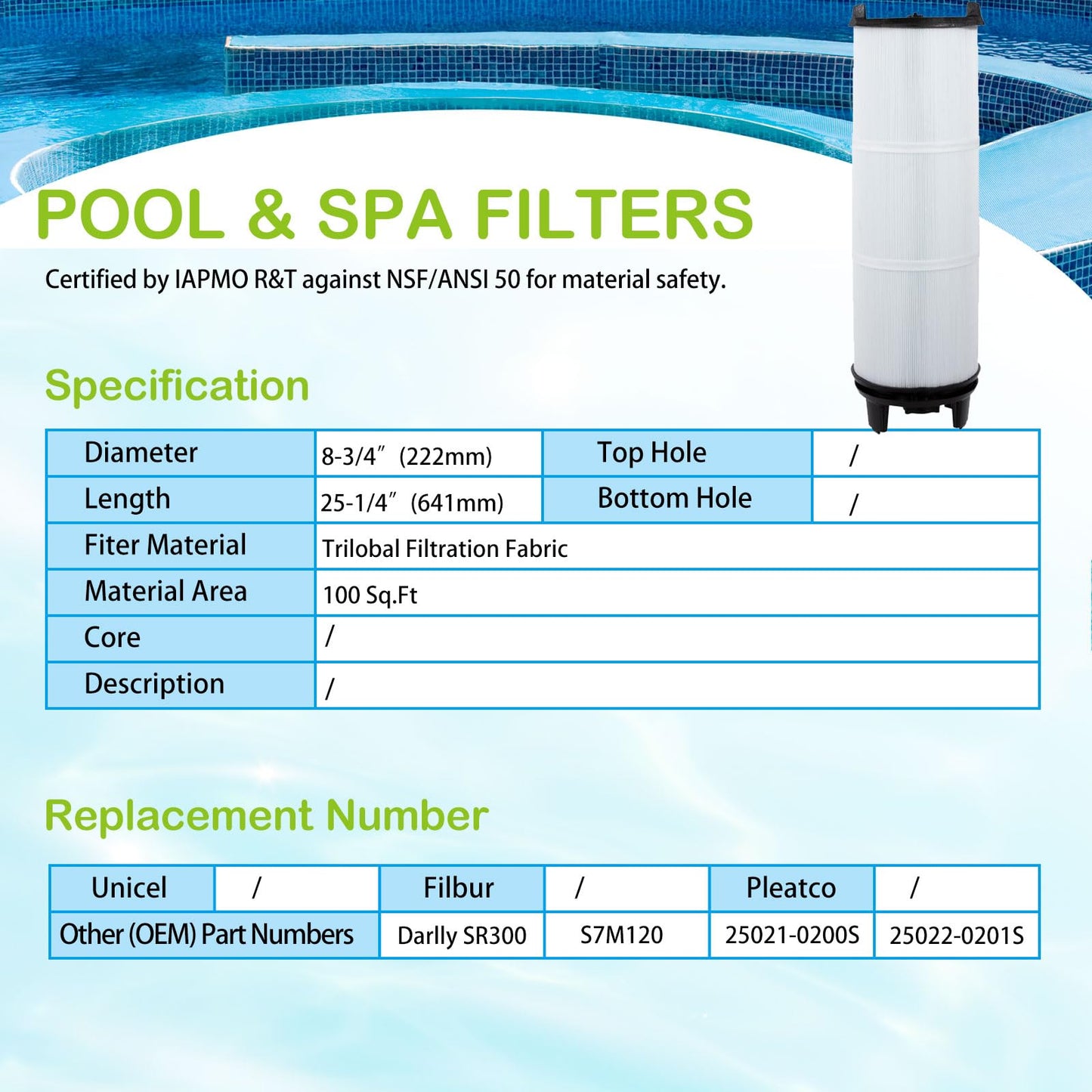 Savener® S7M120 System 3 Inner and Outer Pool Filter, Compatible with 25021-0200S & 25022-0201S, Replacement for Sta-Rite System 3 S7M120, SR300 Pool Filter Cartridge, 300 Sq. Ft