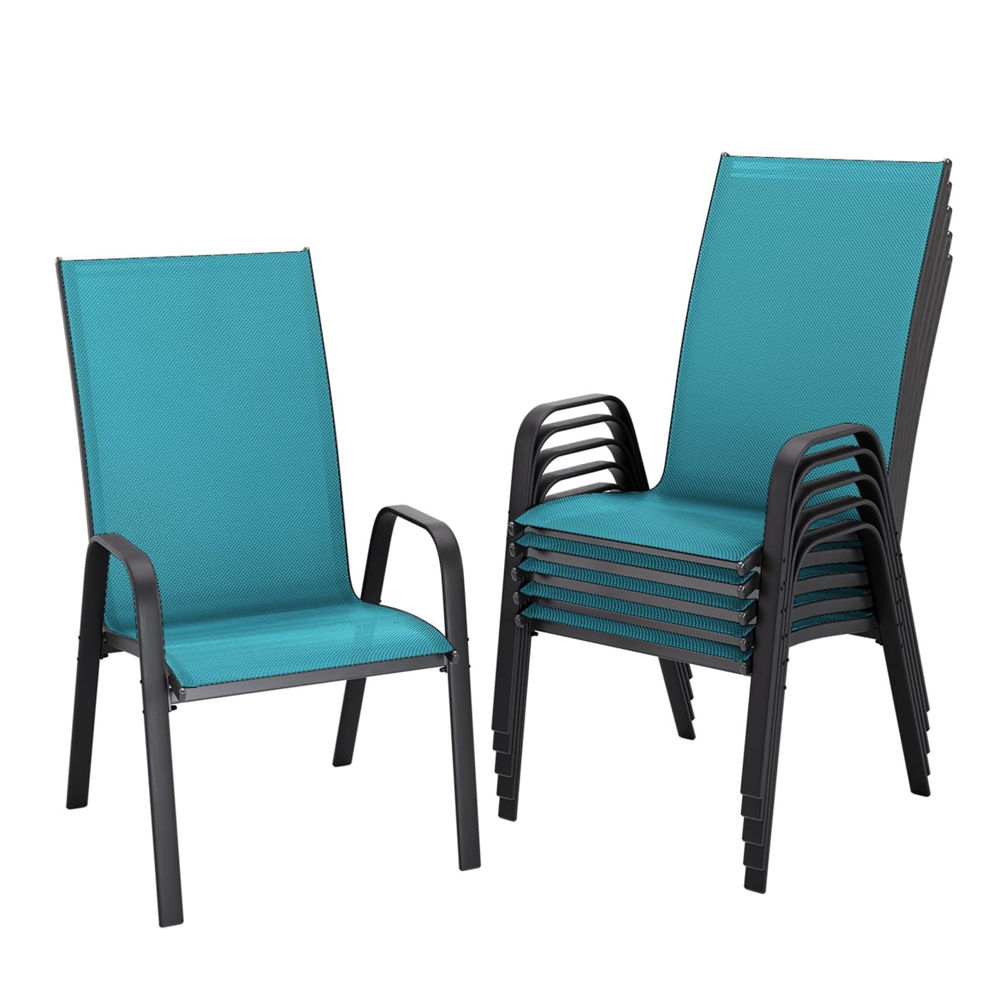 JEAREY Patio Dining Chairs Set of 6, Outdoor Stackable Dining Furniture Set, All Weather Dining Set for Lawn, Garden, Backyard, Poolside, Peacock Blue