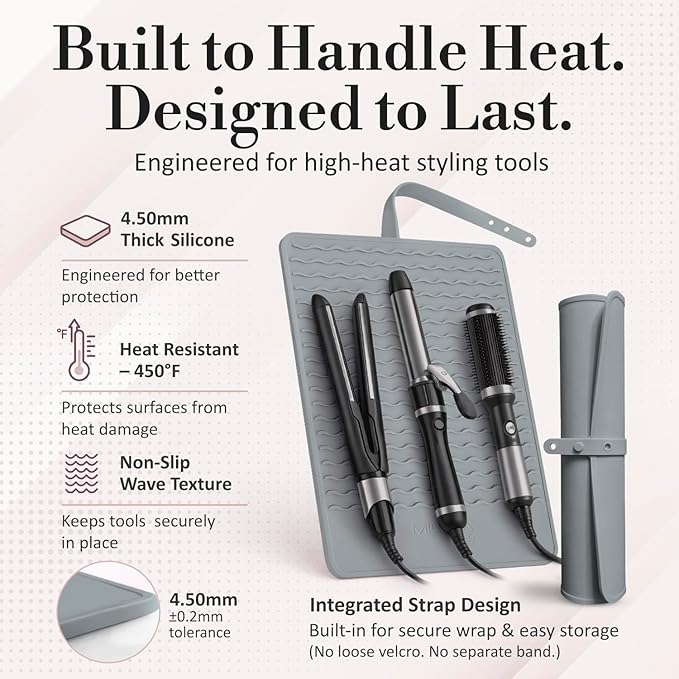 Milaya Beauty Extra Large Heat Resistant Mat for Hair Tools – Silicone Curling Iron Holder & Flat Iron Holder – Non-Slip Hot Tool Mat & Vanity Mat – Vanity Accessories for Women, Salon, Travel