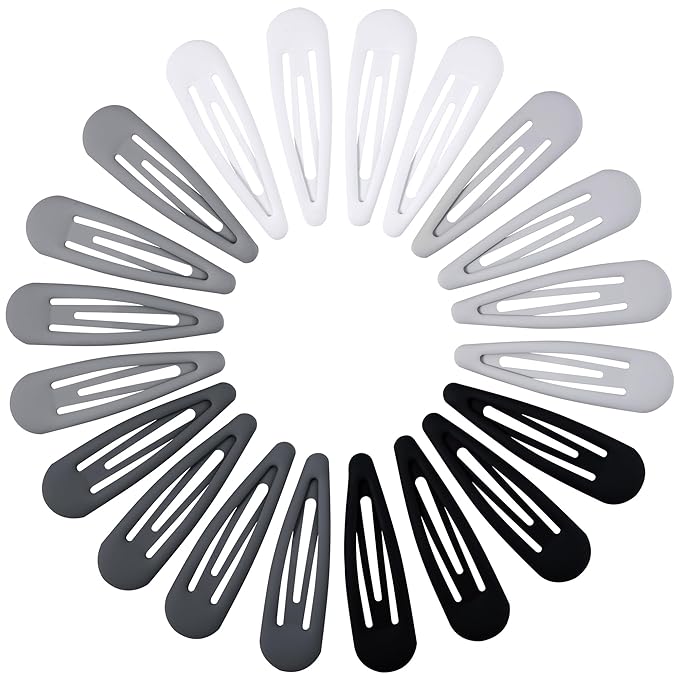 Small Hair Barrettes For Women No Slip Metal Snap Clips For Thin And Fine Hair,Matte Black Gray White,20 PCS,1.97 x 0.5 Inch.
