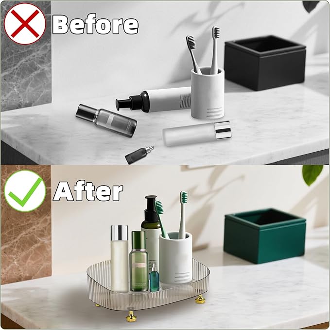 Perfume Organizer, Bathroom Vanity Tray, Makeup Trays for Dresser Top, Countertop Decorative Plastic Decor Tray, Perfume Organizer for Women, organizador de perfumes (Gray)