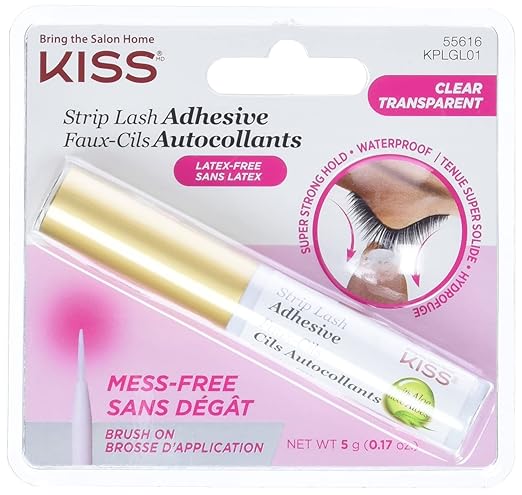 KISS Lash Adhesive, Lash-Glue, 24hr Strip Eyelash Adhesive, Clear, Includes Lash-Adhesive, Long Lasting Wear, Can Be Used with Strip Lashes and Lash Clusters (Pack of 2)