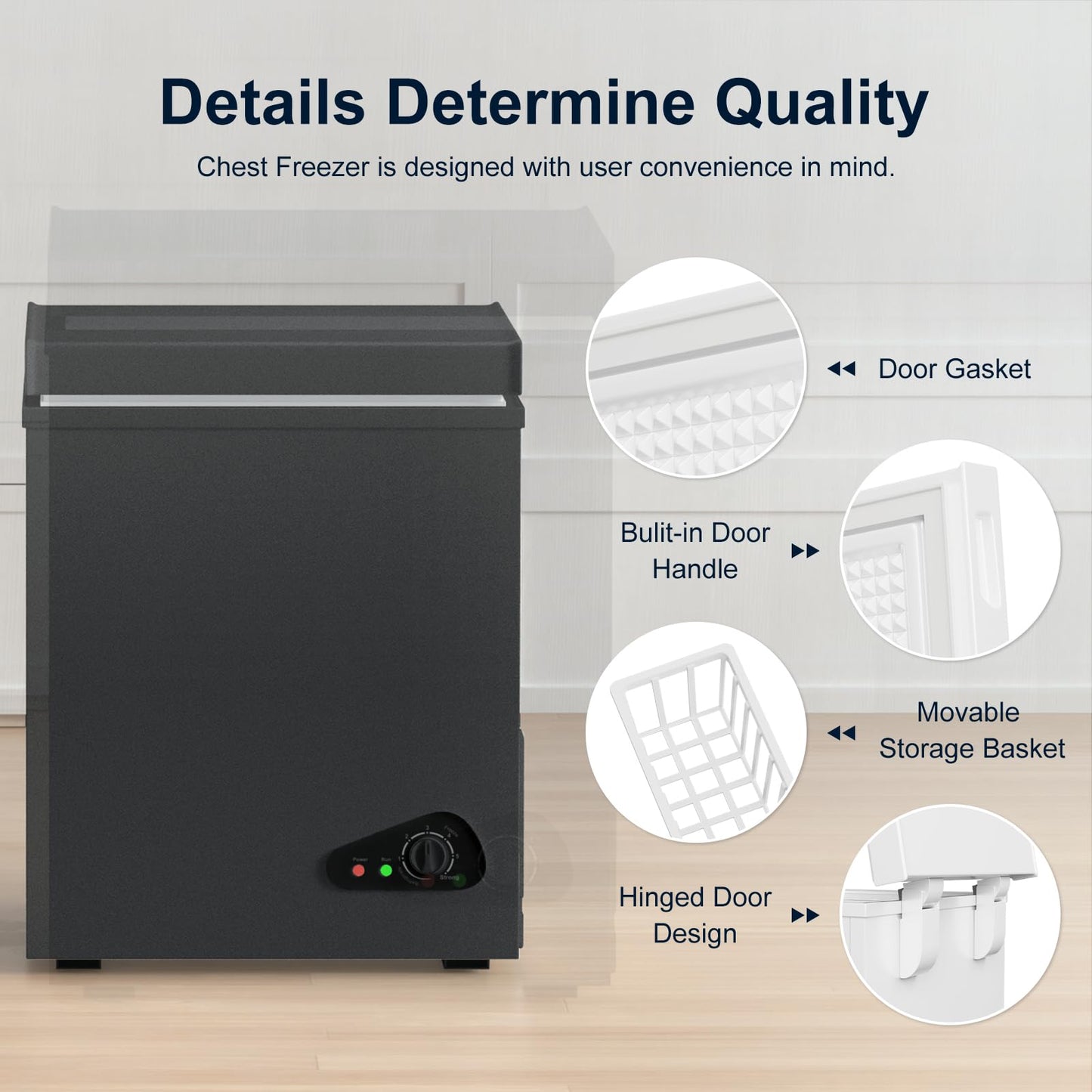 TABU 7.0 Cubic Feet Chest Freezer, Compact Top Opening Deep Freezer with 7 Level Adjustable Thermostat & Removable Basket, Low Noise, Freestanding (Black, 7.0 Cu.Ft.)