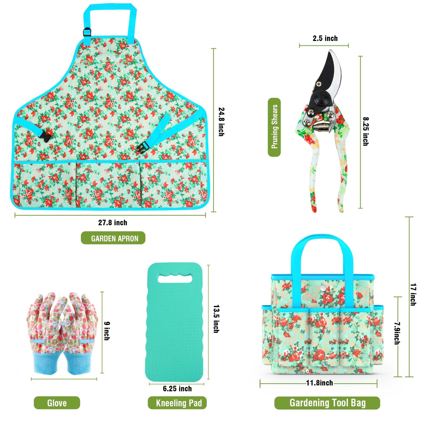 Garden Tools Set WANCHI 10 Piece Heavy Duty Floral Garden Tool Set Gardening Gifts for Women Men Birthday Rust-Proof Aluminum Garden Hand Tools Gardening Kit with Tote Bag Apron Glove