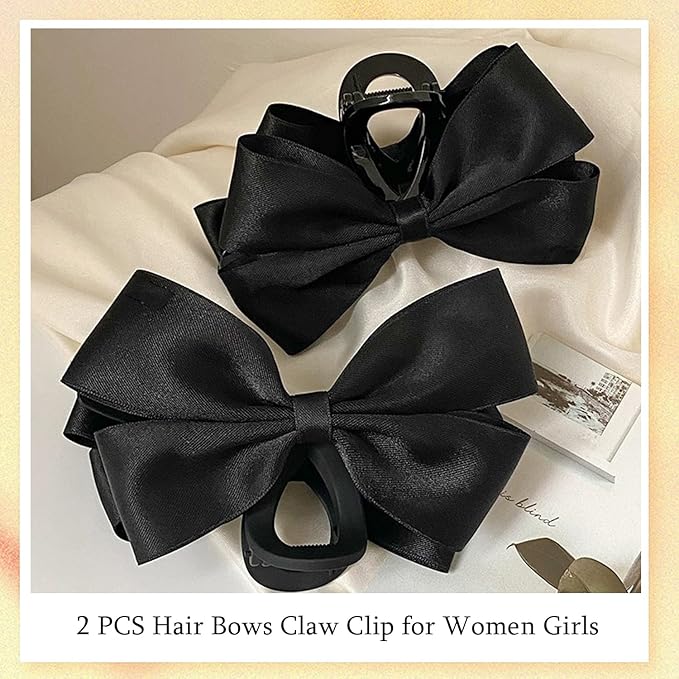 Premium Hair Clips for Women: Bow-knot Claw Clips for Thick and Thin Hair, Big Non-slip Bow Clips in Black