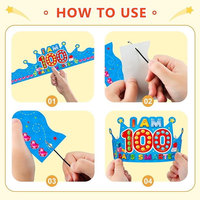 SICOHOME Paper Crown Hats Caps for Kids Paper Crowns for Students Classroom Kindergarten Preschool Party Supplies Adjustable