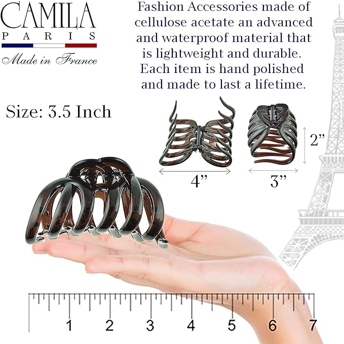 Camila Paris AD718 Octopus French Claw Clip for Women Ã¢ÂÂ Large 3.5 Inch Hair Clip for Thick Hair, Long Curly Wavy Hair, XL Strong No-Slip Grip, Cellulose Acetate, Made in France