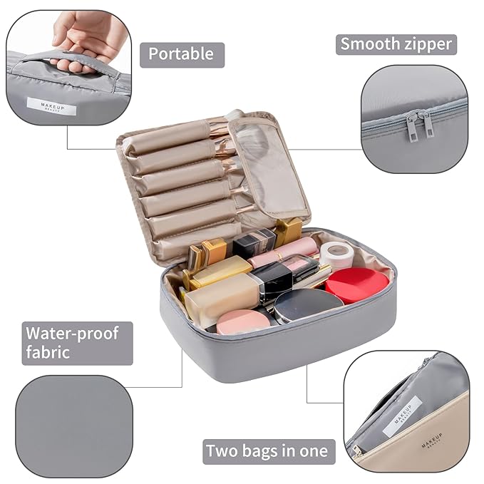 Travel Makeup Bag Cosmetic Bag Makeup Bag Toiletry bag for women and men (Grey)