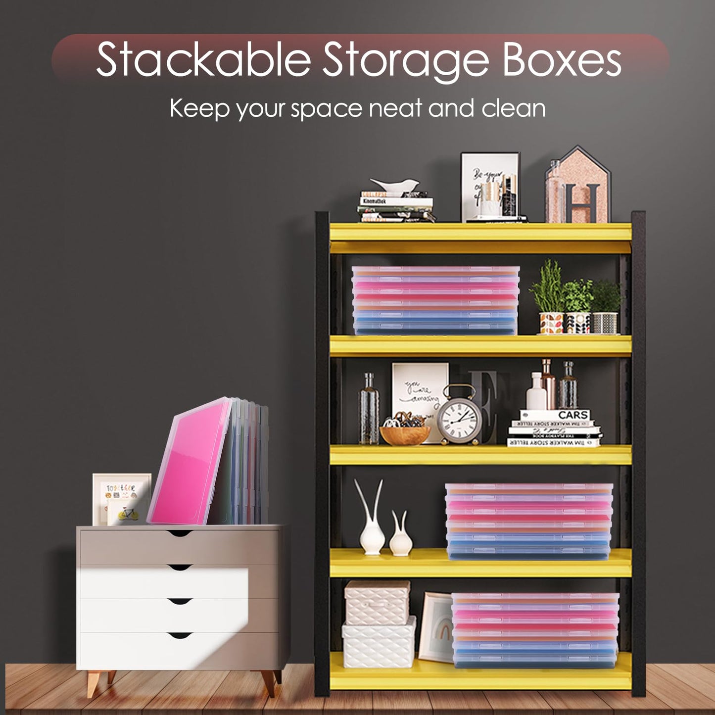 FAAYUCK 6 Pack Photo Storage Box, Fits 8" x 10" Photo, Large Plastic Scrapbook Paper Storage with Snap-Tight Latch, Photo Organizer for Protecting Photos, Crafts, Scrapbooks, Office Supplies, A4 Files
